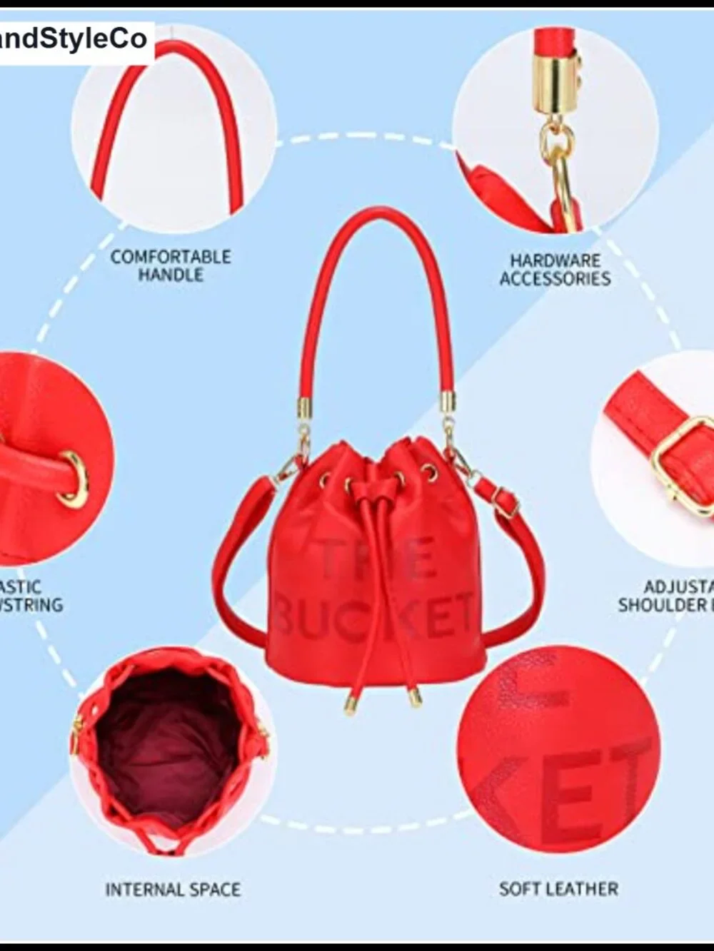Women's Faux Leather Mini Bucket Bag Drawstring Crossbody Purse